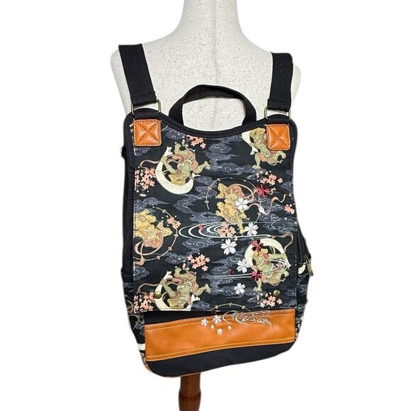 Ripple Japan Unisex Embroidered Canvas Backpack Japanese Dragon Art Vegan Bag - Picture 12 of 14